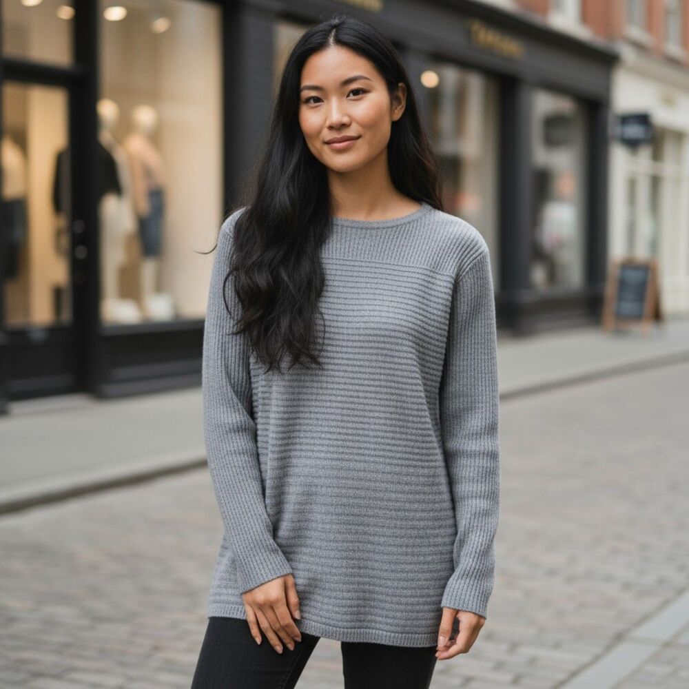 J. Jill Grey Knit Long Sleeve Sweater SP Small Petite Quiet Luxury Minimalist